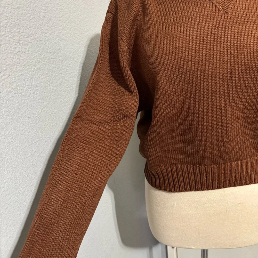 Double Zero Women Brown Long Sleeves Cozy Cropped Relaxed Sweater Size Medium‎
